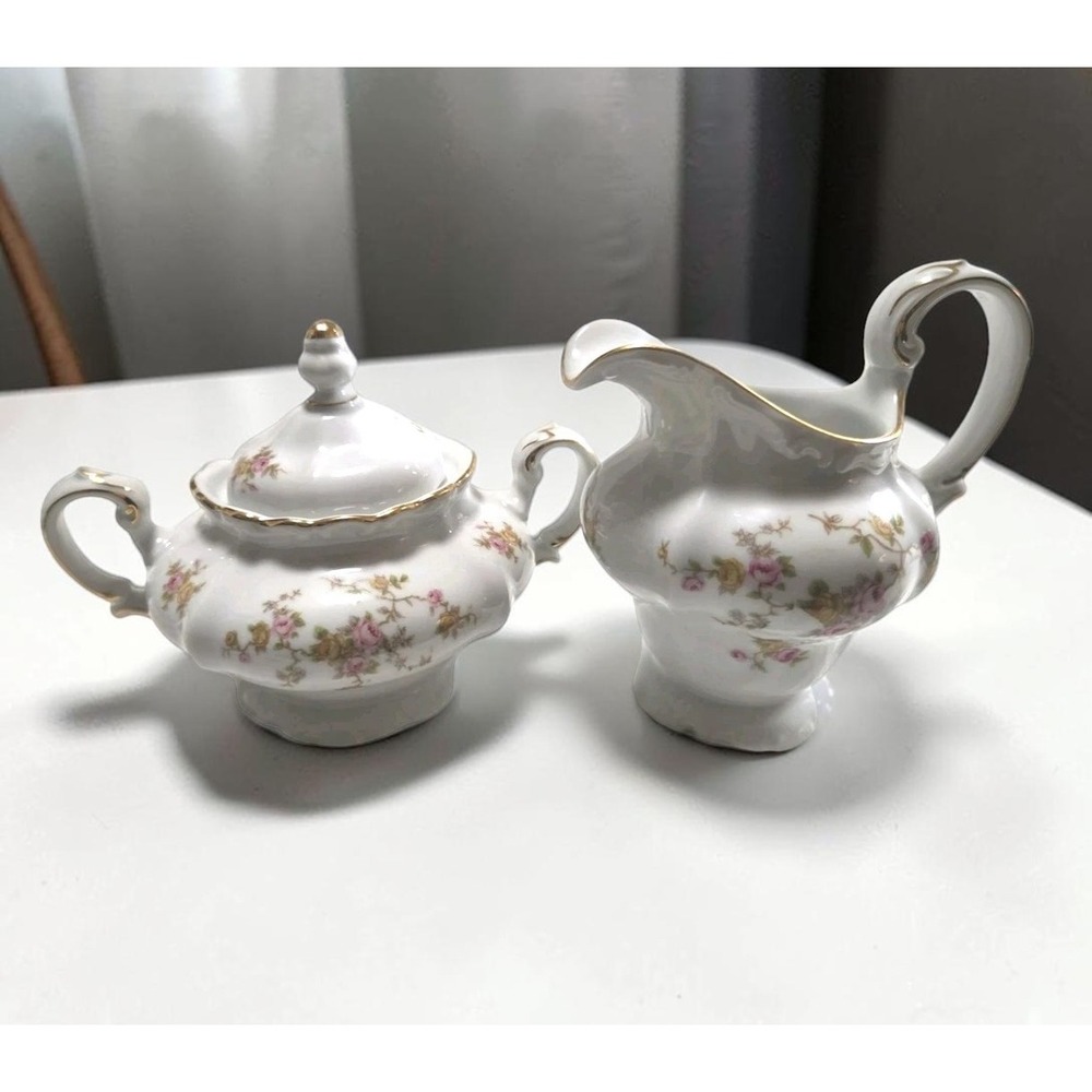 Vintage Johann Haviland Sugar Bowl w/ Lid and Creamer Set in Thornrose - Germany